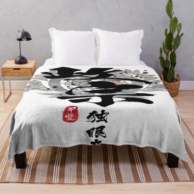 Masamune One Eyed Dragon Calligraphy Throw Blanket