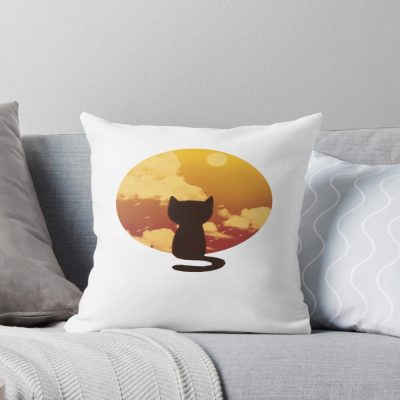 Cat Watching Sunset Throw Pillow